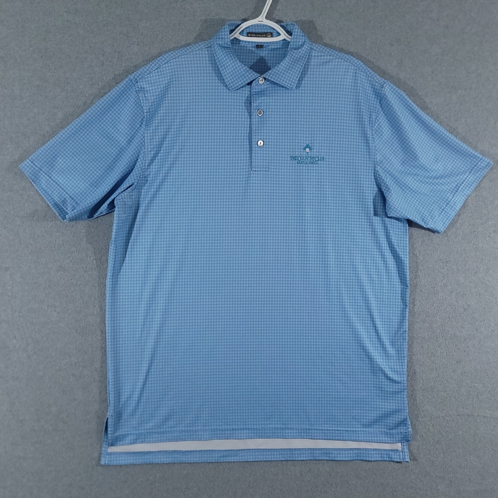 Peter Millar Polo Shirt Mens L Blue Summer Comfort Castle Pines Country Club